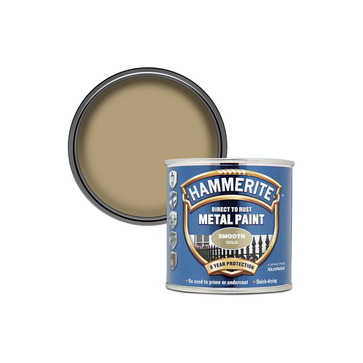 HAMMERITE 250ml SMOOTH FINISH DIRECT TO RUST METAL PAINT GOLD 5084847