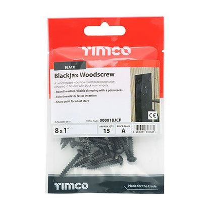 TIMCO ROUND HEAD POZI WOOD SCREWS 8 x 1" (BAG 15) BLACK 00081BJCP