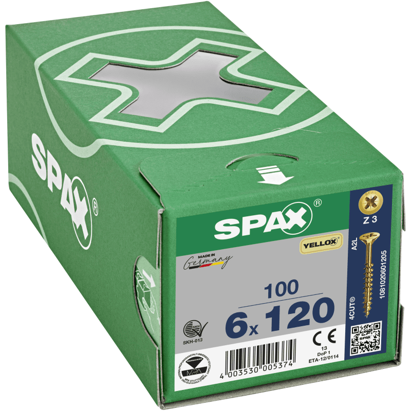 SPAX YELLOX POZI CSK PZ3 SCREWS 6.0 x 120mm BOX 100 1081020601205