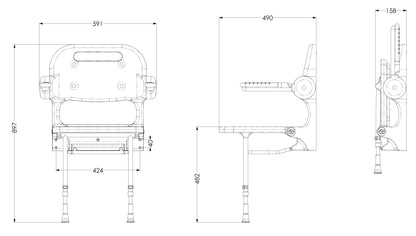 AKW 02230P 2000 SERIES BLUE PADDED SEAT WITH BLACK ARMS