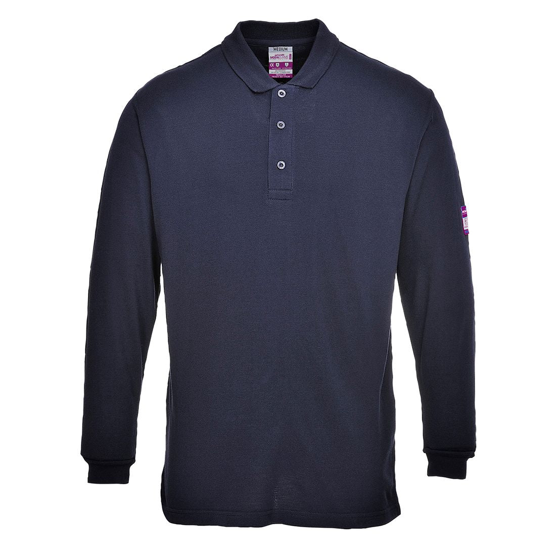 Flame Resistant Anti-Static Long Sleeve Polo Shirt, 4XL, R, Navy