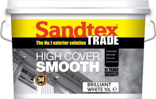 SANDTEX TRADE HIGH COVER SMOOTH 10l MASONRY PAINT PURE BRILLIANT WHITE 5025730