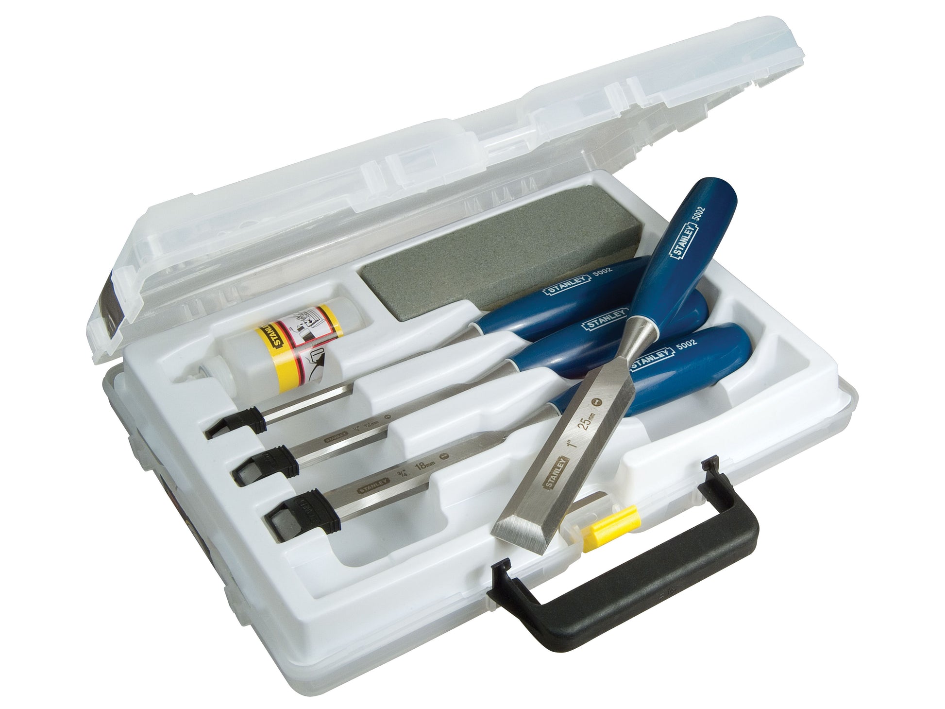 STANLEY STA016130 4 PIECE CHISEL SET WITH OIL STONE