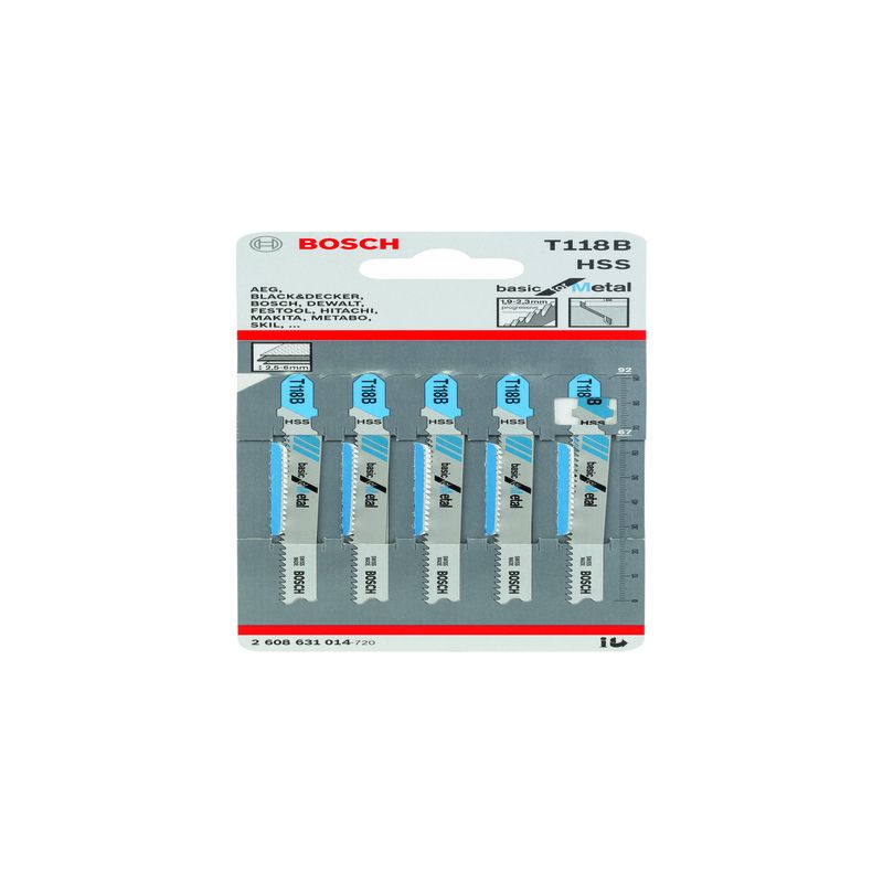 BOSCH 2608631014 PACK OF 5 T118B METAL CUT JIGSAW BLADES 2.5-6mm