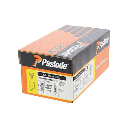 PASLODE STAINLESS STEEL RING NAILS WITH 1 FUEL CELL FOR IM350 51 x 2.8mm (BOX 1100) 141257