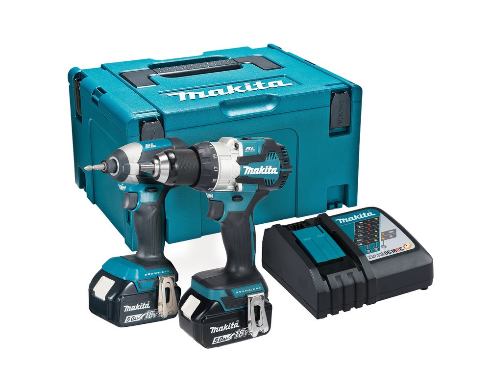 Makita 18V Combi And Impact Drive Twin Pack With 2 x 5.0ah Li-Ion Batteries | DLX2507TJ