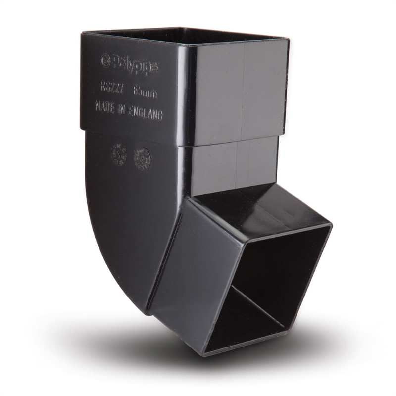 POLYPIPE RAINWATER 65mm x 112.5deg SQUARE OFFSET BEND RS227B BLACK