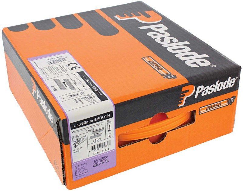 PASLODE GALV PLUS SMOOTH NAILS & 2 FUEL CELLS FOR IM350 90 x 3.1mm (BOX 2200) 141234