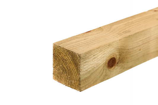 8ft Incised UC4 Green Treated Wooden Fence Post 2400mm x 75mm x 75mm (3" x 3")