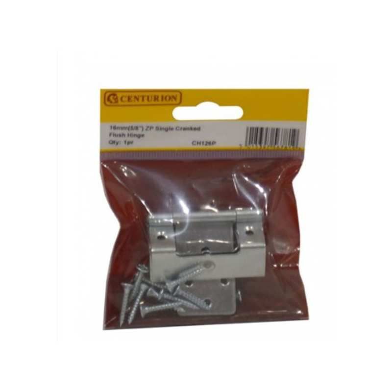 CENTURION CH126P BRIGHT ZINC PLATED 16mm SINGLE CRANKED FLUSH HINGE PAIR