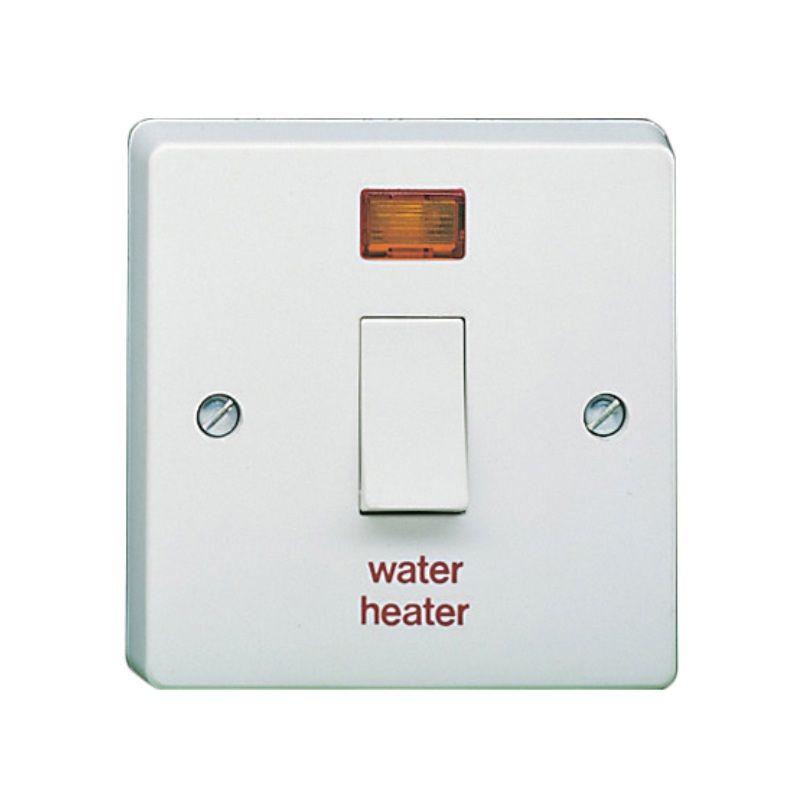 CRABTREE 4015/31 2-POLE 1-GANG SWITCH 20a WITH NEON PRINTED 'WATER HEATER'