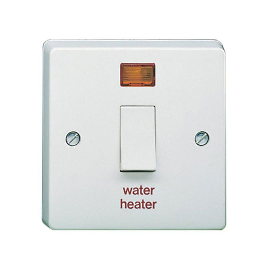 CRABTREE 4015/31 2-POLE 1-GANG SWITCH 20a WITH NEON PRINTED 'WATER HEATER'