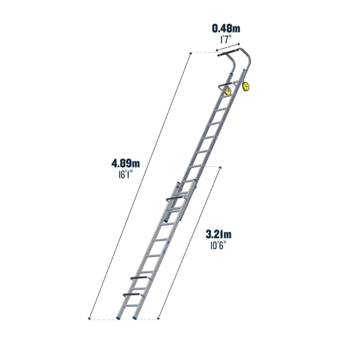 WERNER DOUBLE SECTION ROOF LADDER (8+10) 3.21m - 4.89m 77101