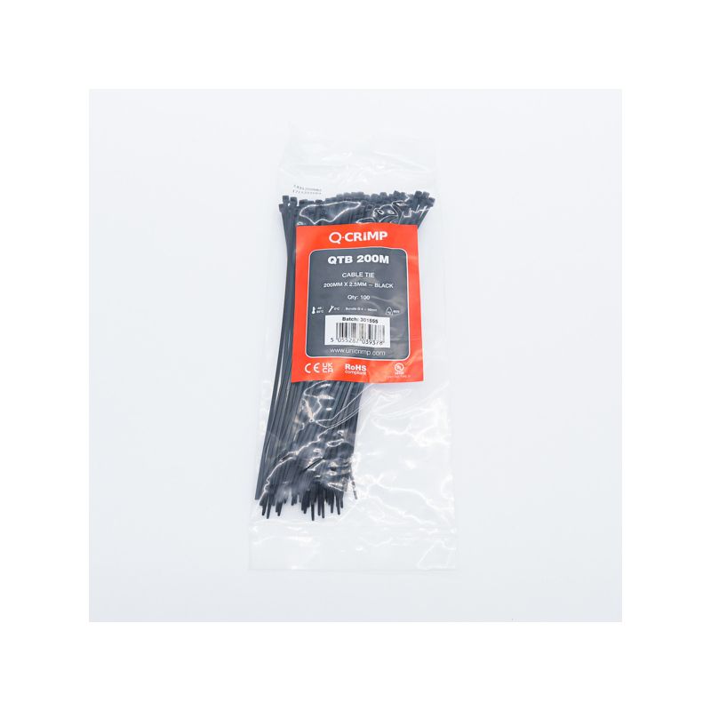 UNICRIMP CABLE TIE 200 x 2.5mm BLACK QTB200M