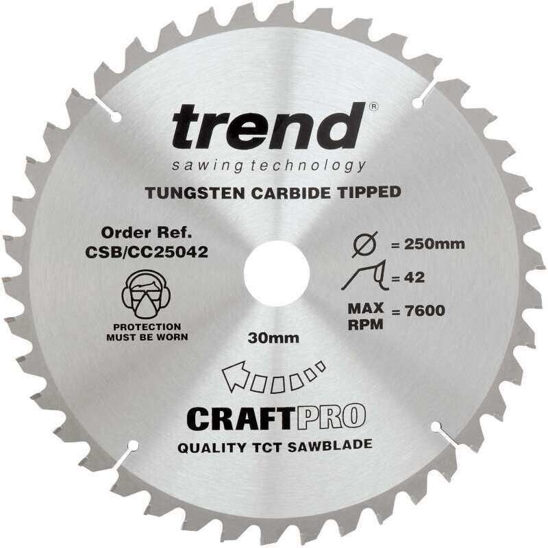 TREND CSB/CC25042 MEDIUM FINISH TCT CIRCULAR MITRE SAW BLADE 250MM X 42T X 30MM