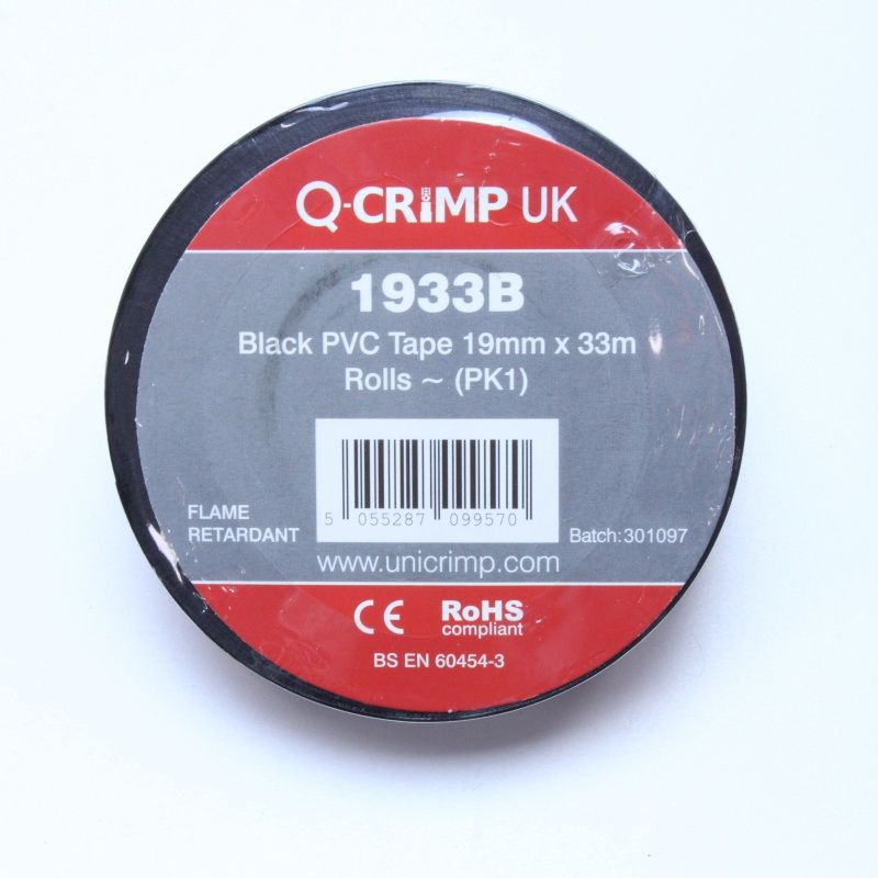UNICRIMP ELECTRICIANS TAPE 19mm x 33m BLACK 1933B