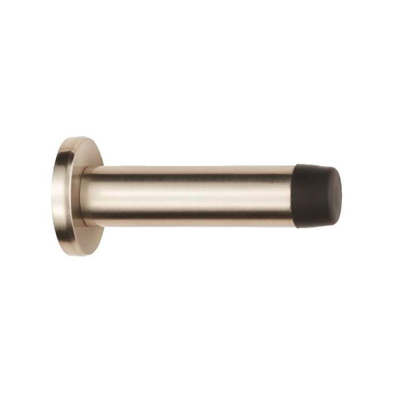 WALL MOUNTED CYLINDER DOORSTOP WITH ROSE BOXED SATIN NICKEL AZ21SN