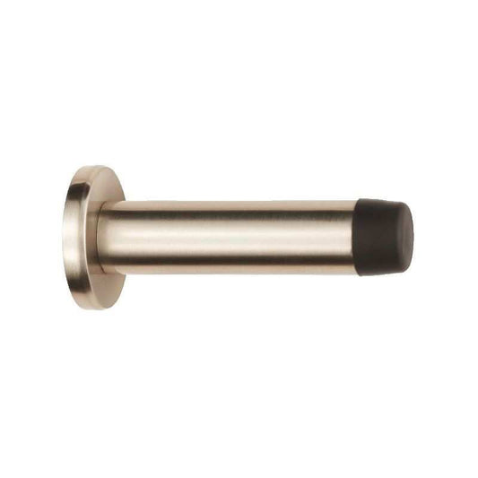 WALL MOUNTED CYLINDER DOORSTOP WITH ROSE BOXED SATIN NICKEL AZ21SN