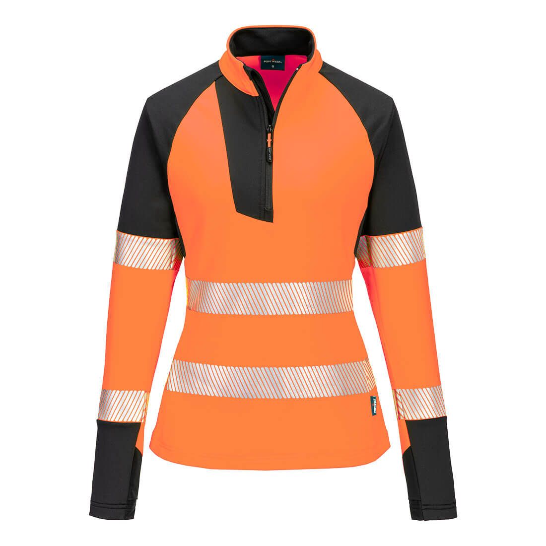 PW3 Hi-Vis Women's 1/4 Zip Sweatshirt, L, R, Orange/Black