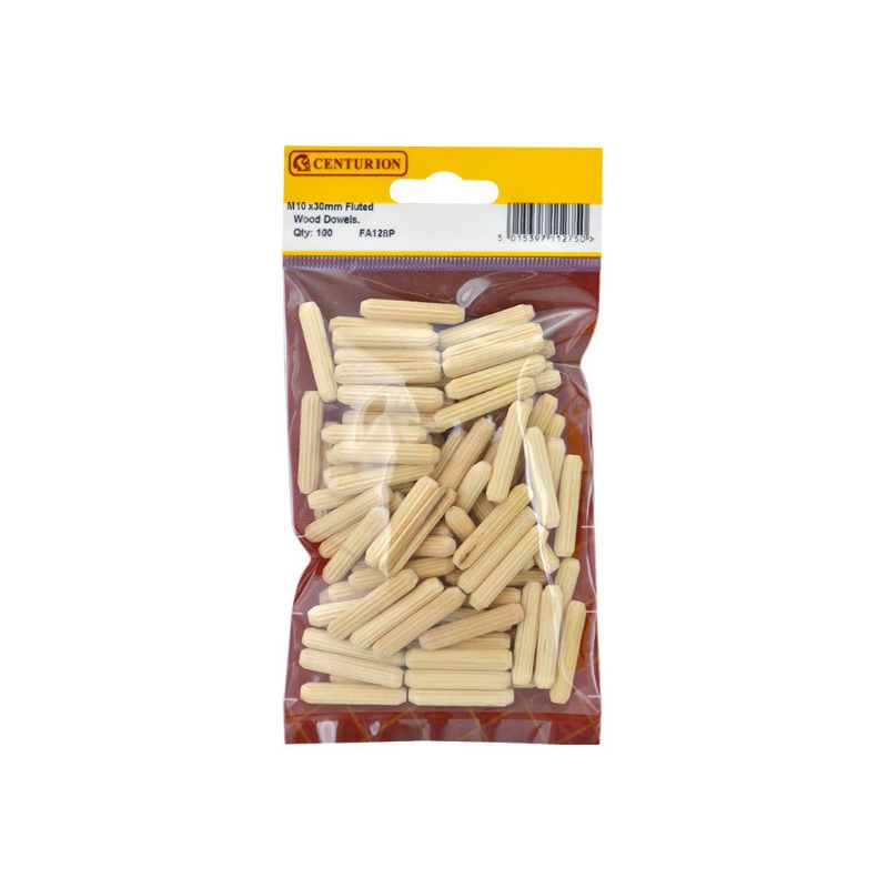 CENTURION FA128P PACK OF 100 FLUTED WOODEN DOWELS M10 x 30mm
