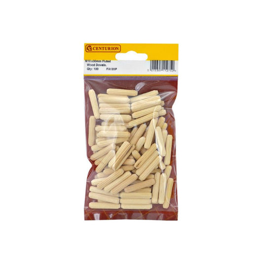 CENTURION FA128P PACK OF 100 FLUTED WOODEN DOWELS M10 x 30mm