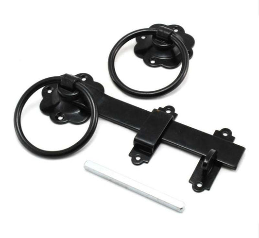 150mm 6" No 1136 BLACK PLAIN RING GATE LATCH PREPACKED 1136PP0150BK