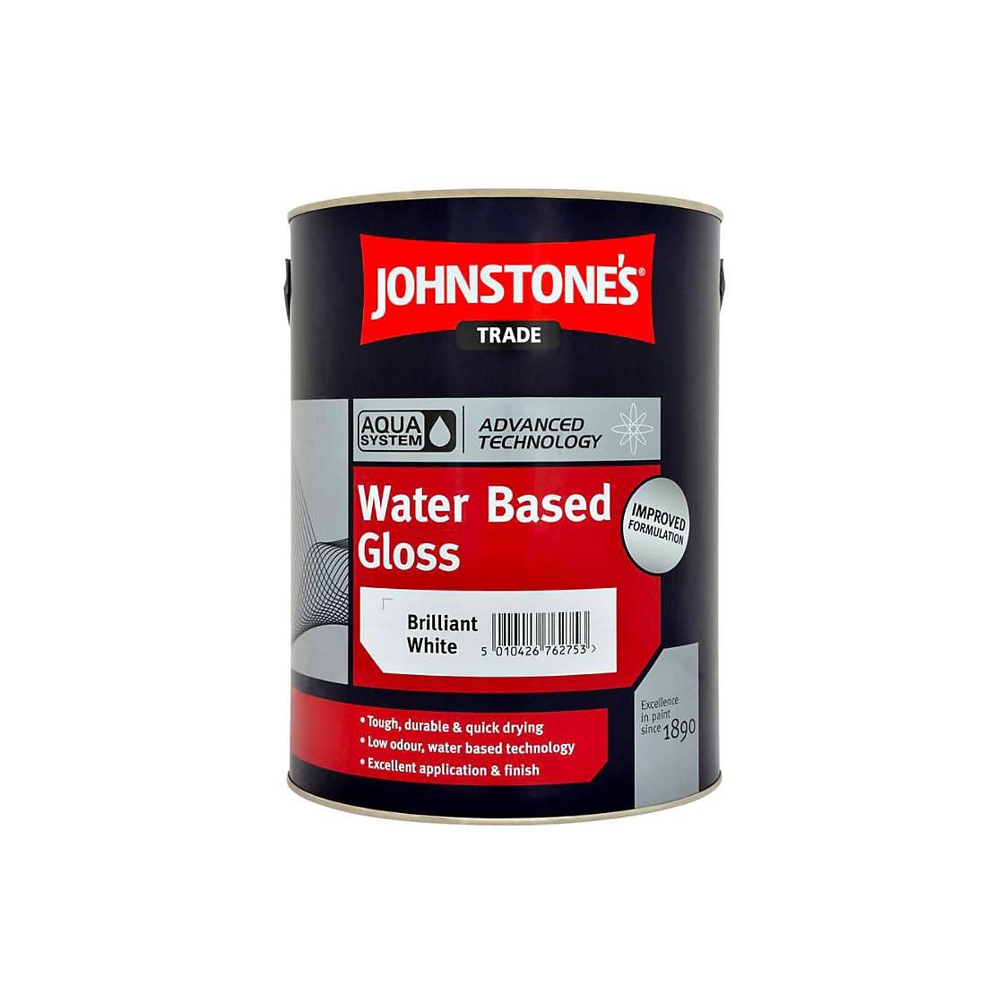 JOHNSTONES AQUA WATER BASED GLOSS BRILLIANT WHITE 2.5l 423492