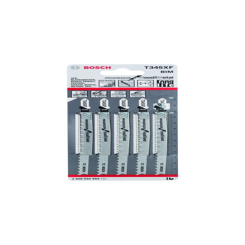 BOSCH 2608634994 PACK OF 5 T345XF WOOD AND METAL JIGSAW BLADES