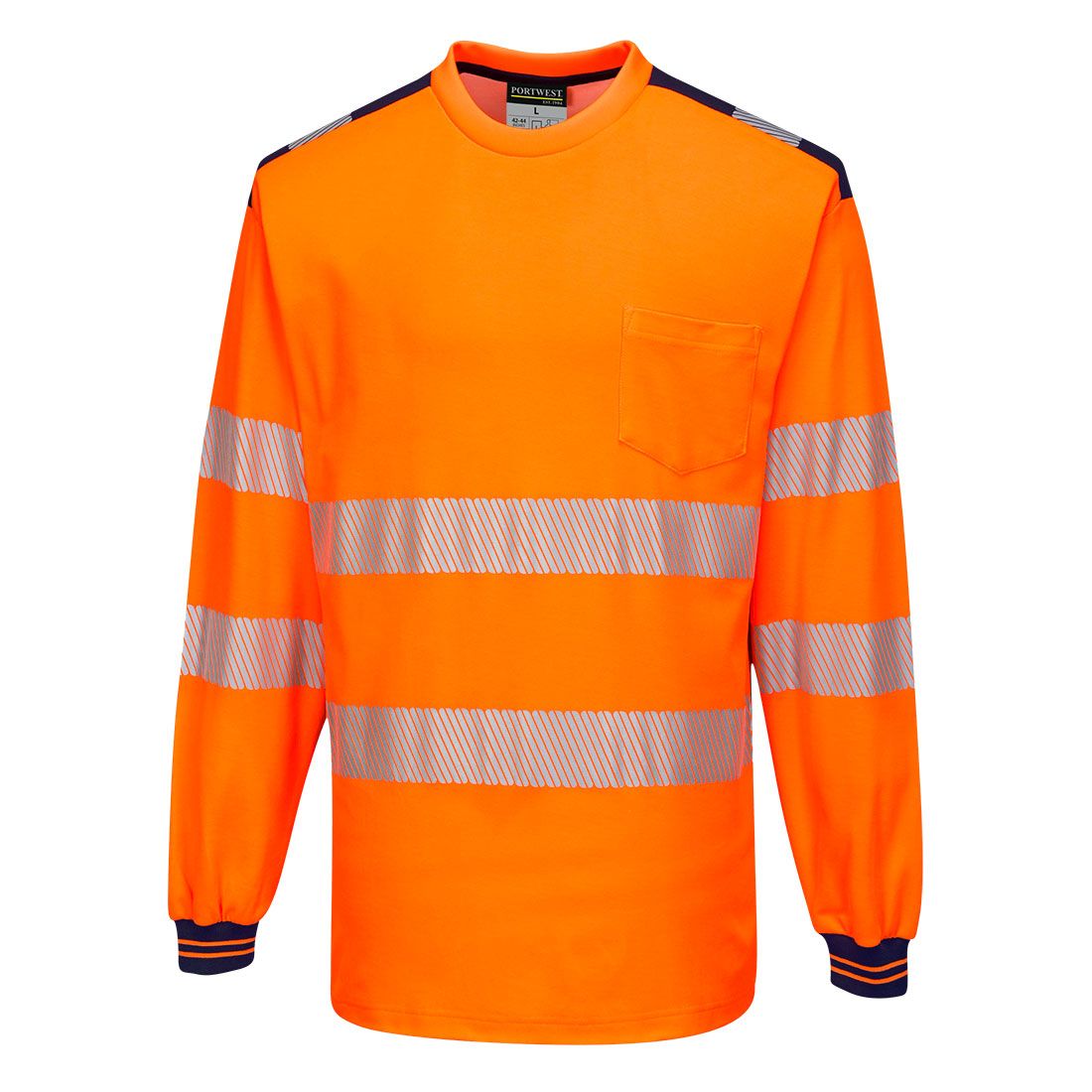 PW3 Hi-Vis Cotton Comfort T-Shirt L/S , 4XL, R, Orange/Navy