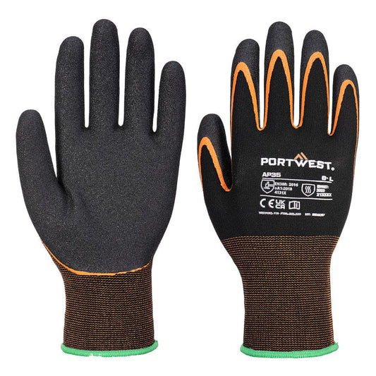 Grip 15 Nitrile Double Palm Glove, L, R, Black/Orange