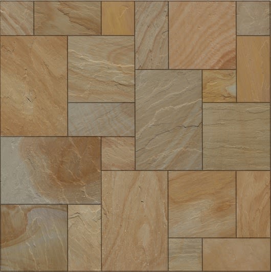 Warm Buff Indian Sandstone Paving Slabs Patio Pack (~15m2/Pack)
