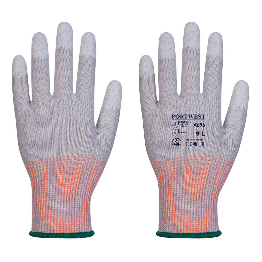 LR13 ESD PU Fingertip Cut Glove (Pk12), M, R, Grey/White