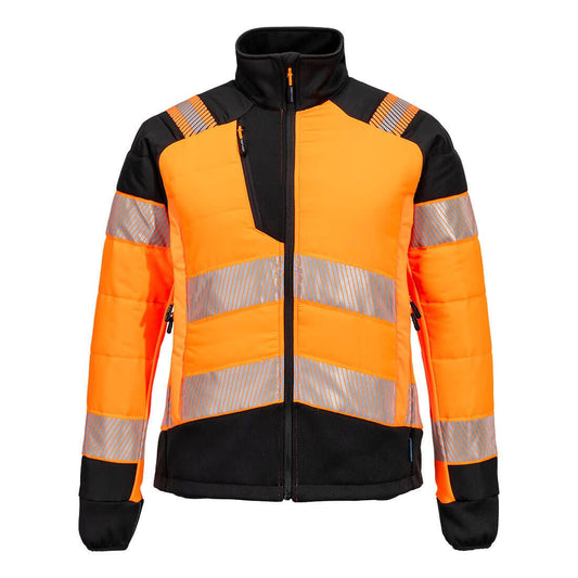 PW3 Hi-Vis Women's Hybrid Baffle Jacket, L, R, Orange/Black