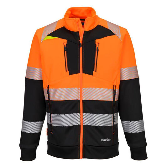 DX4 Hi-Vis Class 1 Funnel Neck Zipped Sweatshirt , 4XL, R, Orange/Black