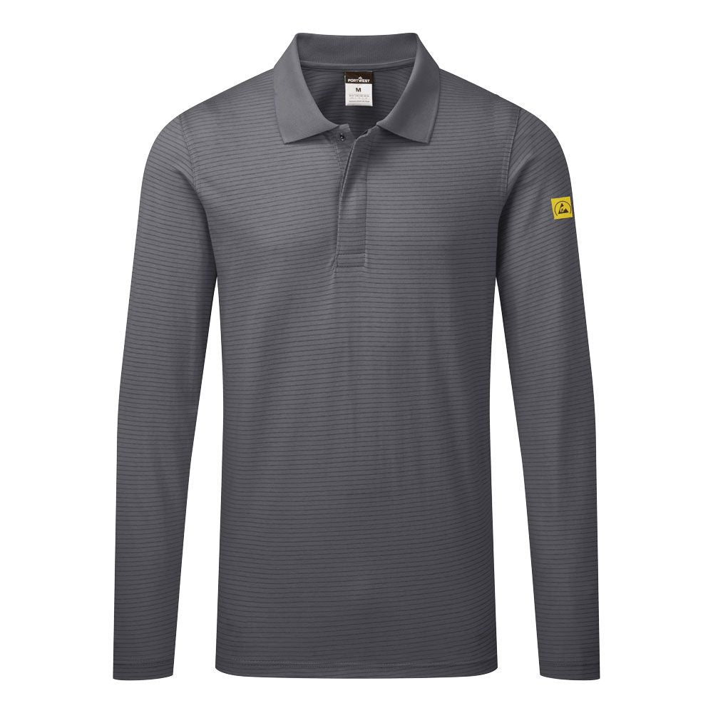 Anti-Static ESD Polo Shirt L/S, 4XL, R, Zoom Grey