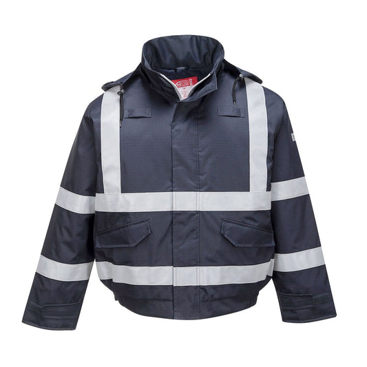 Bizflame Rain FR Multi Protection Bomber Jacket , 4XL, R, Navy