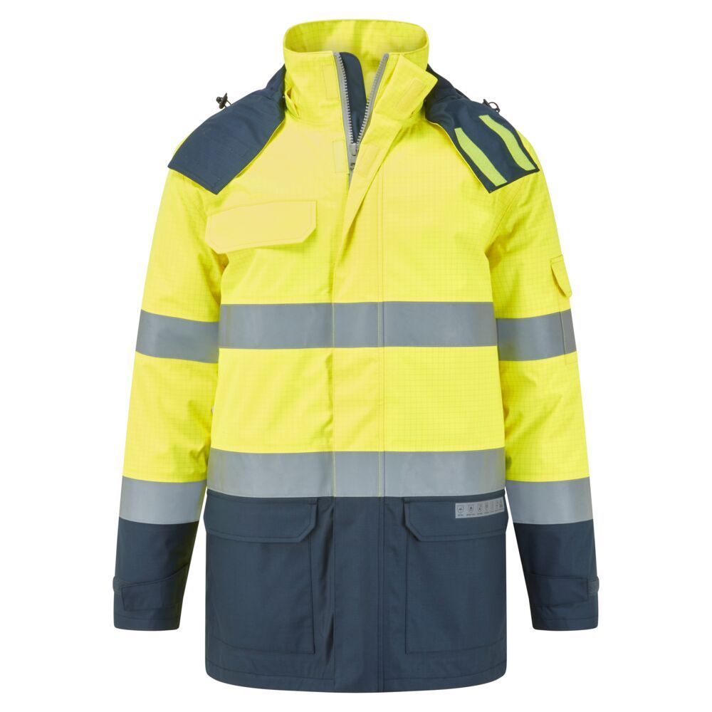 Bizflame Rain+ Hi-Vis Multi-Norm Contrast FR Winter Jacket, L, R, Yellow/Navy
