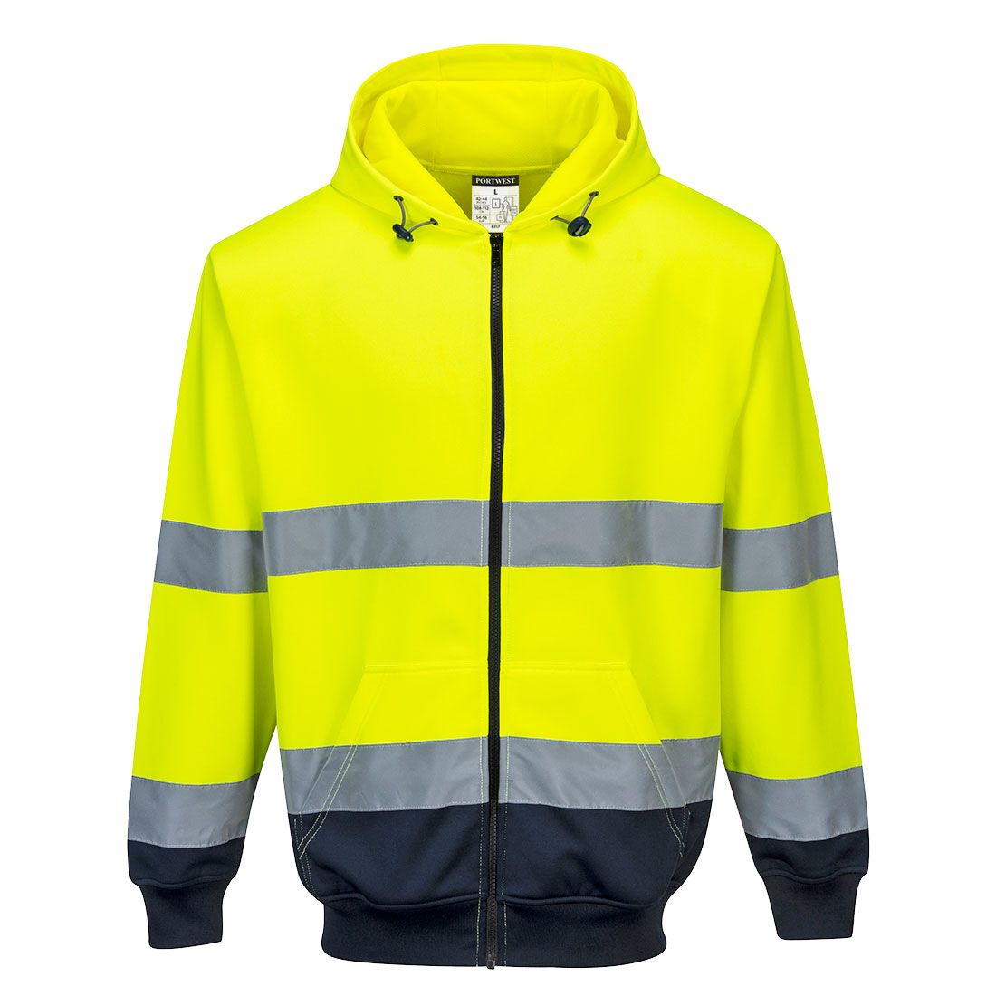Hi-Vis Contrast Zipped Hoodie, L, R, Yellow/Navy