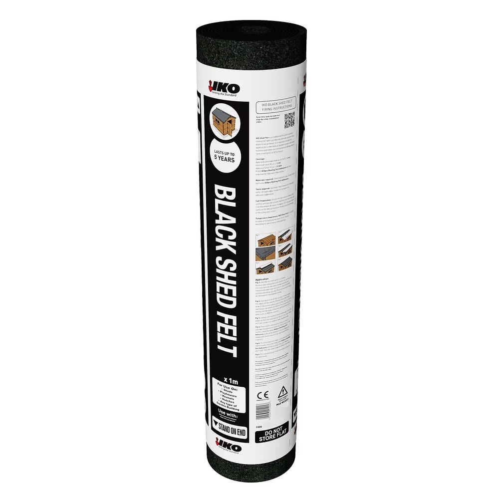 Black IKO Super Shed Felt Mineral Roofing Felt 1m x 8m (8m2/Roll)