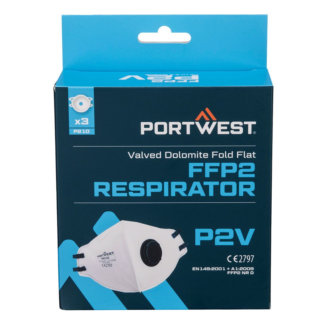 FFP2 Valved Dolomite Fold Flat Respirator (Pk3), , R, White