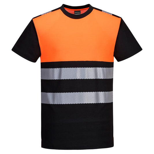 PW3 Hi-Vis Cotton Comfort Class 1 T-Shirt S/S , 4XL, , Black/Orange