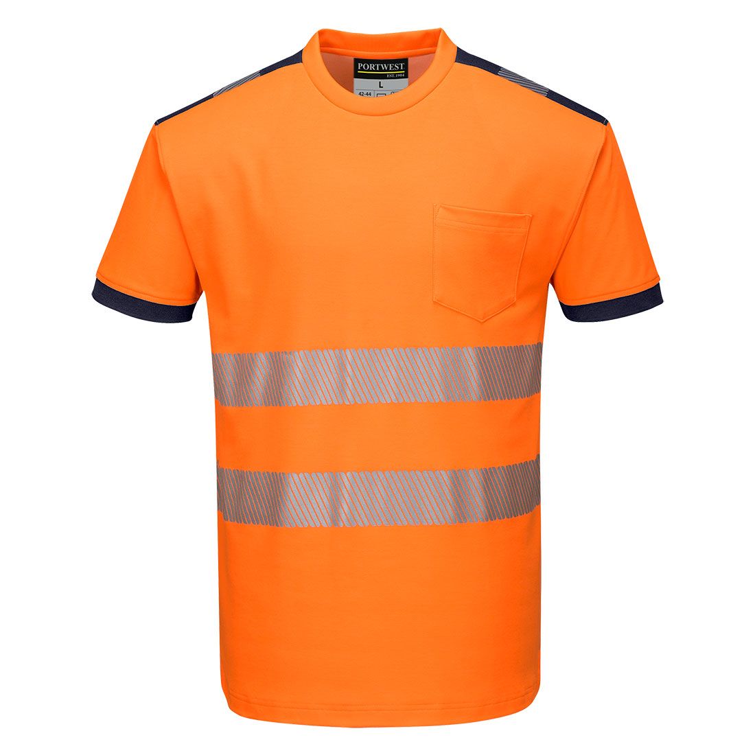 PW3 Hi-Vis Cotton Comfort T-Shirt S/S , 4XL, R, Orange/Navy