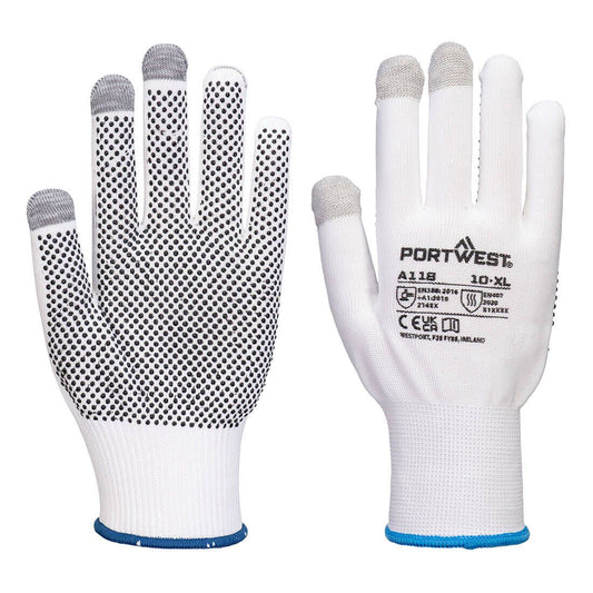 Grip 13 PVC Dotted Touchscreen Glove (Pk12), L, R, White/Grey