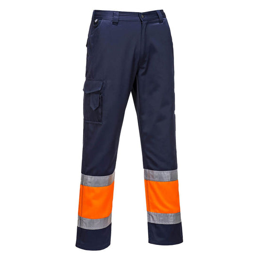 Hi-Vis Lightweight Contrast Class 1 Service Trousers, L, R, Orange/Navy