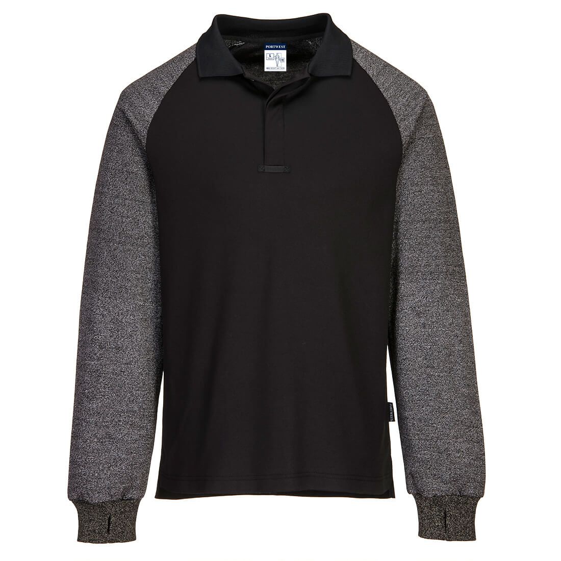 Polo Shirt with Cut Resistant Sleeves, L, R, Black