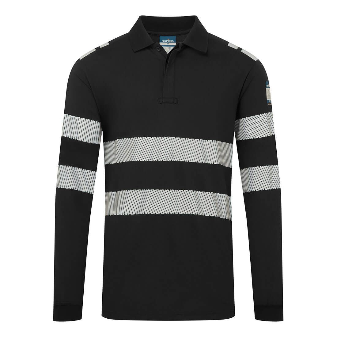 PW3 Modaflame Knit FR Long Sleeve Polo Shirt, L, R, Black