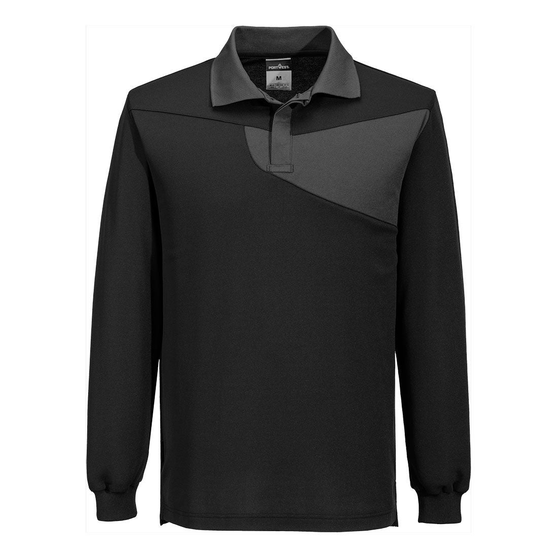 PW2 Cotton Comfort Polo Shirt L/S, L, R, Black/Zoom Grey