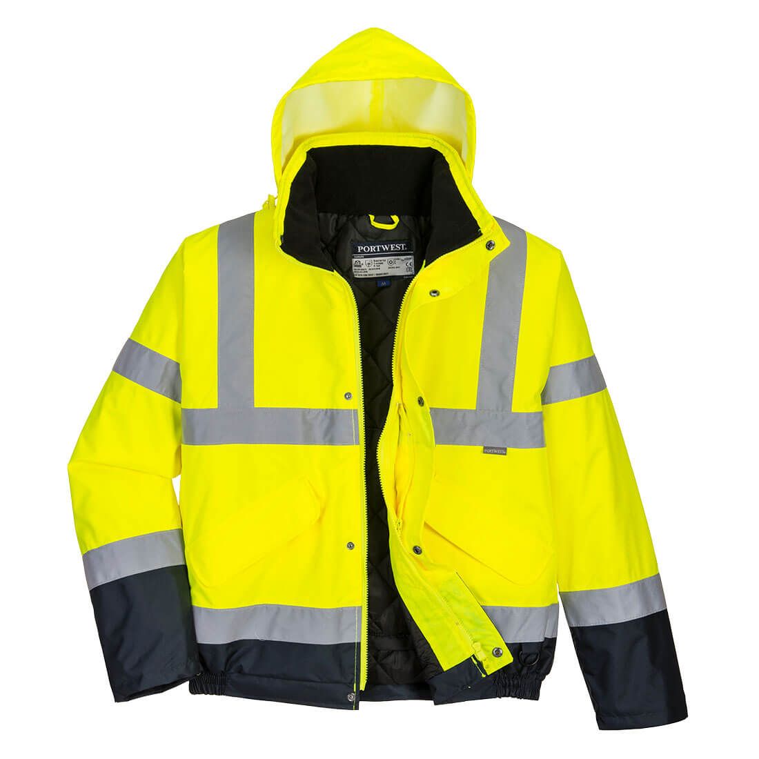 Hi-Vis Contrast Winter Bomber Jacket , L, R, Yellow/Navy