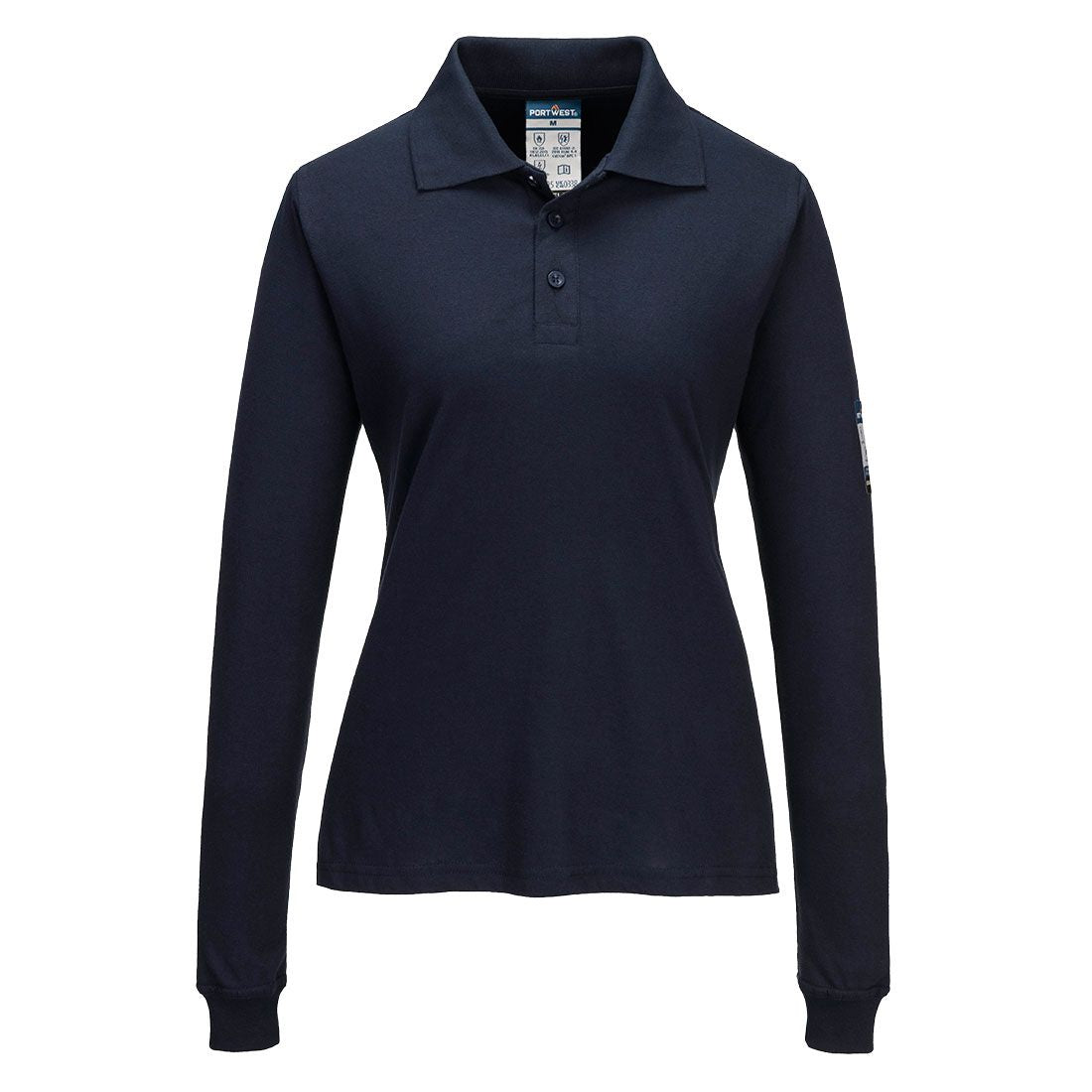 Modaflame Knit FR Women's Long Sleeve Polo Shirt, L, R, Navy