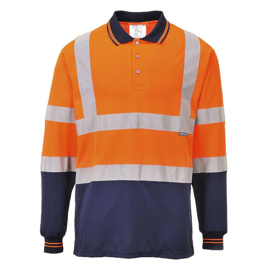 Hi-Vis Contrast Polo Shirt L/S , 4XL, R, Orange/Navy